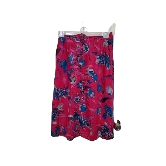 Vintage 80s Pretense Pleated Midi Flowy Skirt Floral Print Pink and Blue Size XS - Picture 2 of 3
